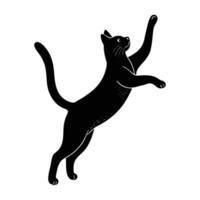 Energetic cat jumping gracefully with legs extended in isolated line art silhouette dynamic motion vector