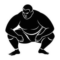 Robust sumo wrestler in a deep crouch showcased in isolated silhouette design vector