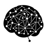 A modern human brain with digital connections displayed in a refined silhouette vector