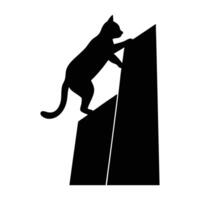 Agile cat climbing up a narrow ledge with white background in isolated line art silhouette vector