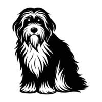 Minimalist old english sheepdog sitting calmly with shaggy fur in a cozy scene vector