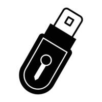 Locked USB drive with key symbol shows clear secure digital protection vector