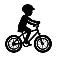 Minimalist child rides a bicycle with joyful energy and a carefree spirit in clear view vector