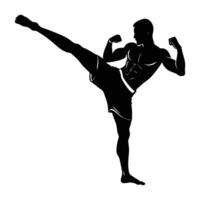 Formidable black muay thai fighter blocking a fierce strike in intense silhouette vector
