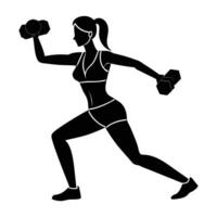 Confident woman lunging with a dumbbell in a sleek silhouette exercise stance vector