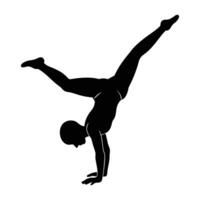 A determined gymnast performing a challenging handstand push up with agility vector
