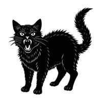 Startled cat with fur bristling dramatically reacting sharply in dynamic silhouette form vector