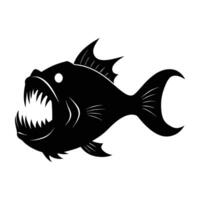 Intimidating fangtooth fish swimming with sharp teeth exposed in isolated silhouette for marine impact vector