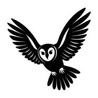 Silent silhouette of a barn owl flying with rounded wings on white background vector