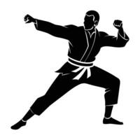 Minimalist taekwondo fighter executing a swift kick with expert technique in action vector
