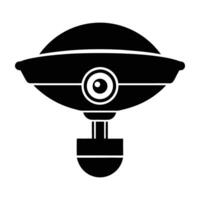Advanced floating security camera showcasing smart technology in isolated silhouette style vector