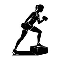 Determined female athlete performing a powerful move in a striking silhouette vector