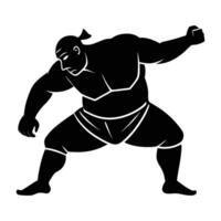 Powerful sumo wrestler pushing forcefully in isolated silhouette with strong energy vector