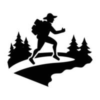 A brave hiker vaulting over a gentle stream on a trail silhouette vector