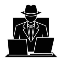 Professional cybersecurity consultant operating remotely with innovative solutions in isolated silhouette vector
