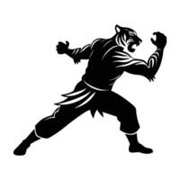 Agile kung fu practitioner showcasing a dynamic stance in a bold silhouette vector