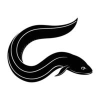 Dynamic electric eel gliding with a long, slightly bent body in isolated silhouette design vector