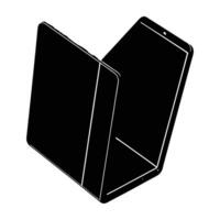 Innovative foldable smartphone in half open stance showcased in isolated silhouette style vector