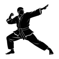 Dynamic black judo practitioner executing precise techniques in strong silhouette vector