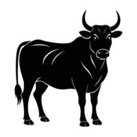 Minimalist ox standing firmly with broad chest and strong legs in a rugged field vector