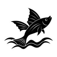 Vibrant flying fish soaring above water with fins widely spread in isolated silhouette vector