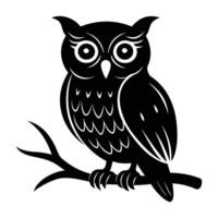 Minimalist owl perched on a branch with head slightly tilted in calm morning light vector