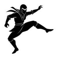 Agile ninja leaping gracefully through the air in clear silhouette form vector