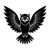 Alert silhouette of a barn owl perched with wings slightly spread on white background vector