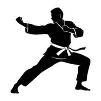 Focused karate fighter executing a precise kick in a striking silhouette scene vector