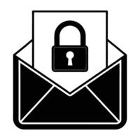 Encrypted email envelope secured with a lock depicted in isolated silhouette for data safety vector