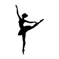 Vibrant silhouette of a ballet dancer lifting one leg into poised attitude on white background vector