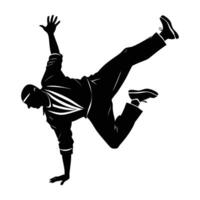 Energetic breakdancer showcasing a dynamic motion move in clean isolated line art silhouette vector