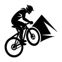 Daring mountain biker riding steep terrain in a striking silhouette display vector
