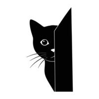Sneaky curious cat peeking discreetly around a corner in clear silhouette vector