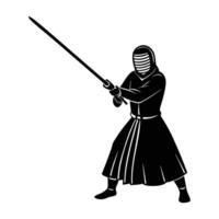 Focused kendo practitioner holding a bamboo sword in clear silhouette form vector