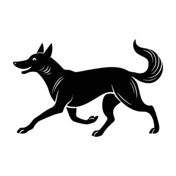 Friendly dog running toward viewer in isolated silhouette with dynamic motion vector