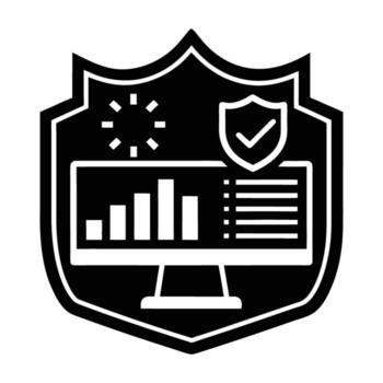 Comprehensive cybersecurity monitoring dashboard displayed in a sleek isolated silhouette format vector