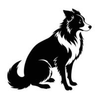Energetic border collie in crouching herding stance showcased in crisp isolated line art silhouette vector