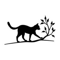 Agile cat walking along a narrow branch with careful steps in crisp silhouette vector