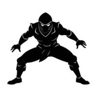 Stealthy black ninja in an aggressive crouch demonstrating swift silhouette action vector