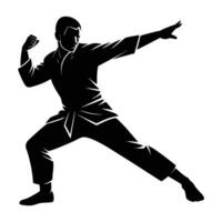 Minimalist martial artist executing a flawless strike during an intense practice routine vector