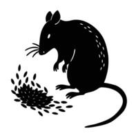 Minimalist mouse delicately nibbling a grain on a smooth white background vector