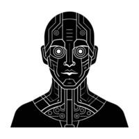 Cutting-edge cybernetic human face with digital implants in clear silhouette form vector