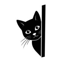 Playful curious cat peeking around a corner in subtle isolated silhouette vector