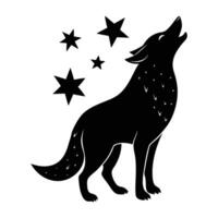 Lone dog howling with head raised dramatically against white background vector