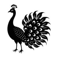 Minimalist peacock in a refined pose with tail feathers elegantly closed under soft light vector