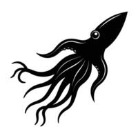 Vibrant flying squid rapidly jetting through water with tentacles in isolated silhouette vector