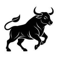 Fierce bull charging forward with head tilted down in isolated line art silhouette intensity vector