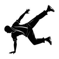 A vibrant hip hop dancer executing a dynamic breakdance move silhouette vector