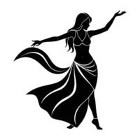 Stunning belly dancer in flowing movement with dramatic hip drop silhouette vector